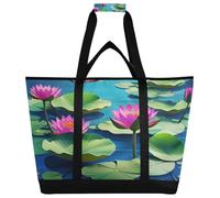 xigua Beautiful Lotus Flowers Insulated Reusable Grocery Bags, Large Heavy Duty Shopping Tote, Foldable Cooler Bag with Handles for Fruit Vegetable Clothes Toys and Picnic362