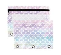 xigua Beautiful Mermaid Scales Binder Pencil Pouch with Zipper Enforced Hole 3 Ring Pencil Case Fits Standard 3-Ring Binders-2 Pack