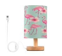 xigua Beautiful Pink Flamingo Bedside Table Lamp, Nightstand Lamp with Linen Fabric Shade - Wooden LED Desk Lamps for Bedrooms, Study Room, Home, College Dorm, Office