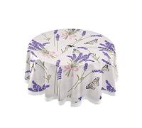 xigua Beautiful Purple Lavender Umbrella Hole Tablecloth for Outdoor, Waterproof Spillproof Round Tablecloth with Zipper, Spring & Summer Table Covers for Backyard Circular Table BBQs Picnic 60inch