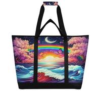 xigua Beautiful Rainbow Cherry Blossoms Insulated Reusable Grocery Bags, Large Heavy Duty Shopping Tote, Foldable Cooler Bag with Handles for Fruit Vegetable Clothes Toys and Picnic192