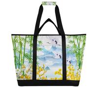 xigua Beautiful Red Crowned Crane Insulated Reusable Grocery Bags, Large Heavy Duty Shopping Tote, Foldable Cooler Bag with Handles for Fruit Vegetable Clothes Toys and Picnic374