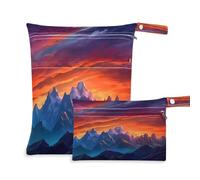 xigua Beautiful Sunset Peaks Wet Bag Nappy Bag,2 PCS Wet Dry Bag, Reusable Produce Bags,Waterproof Washable Hanging Large Two Zippered Pockets for Baby Diaper Travel Beach Pool Daycare Gym Bag629