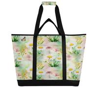 xigua Beautiful White Daisy Insulated Reusable Grocery Bags, Large Heavy Duty Shopping Tote, Foldable Cooler Bag with Handles for Fruit Vegetable Clothes Toys and Picnic386