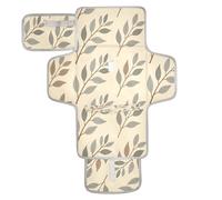 xigua Beige Botanical Design Portable Diaper Changing Pad, Waterproof Baby Changing Mat with Storage Pocket & Built-in Pillow, Foldable Travel Pad, Newborn Gift Set for Boy Girl