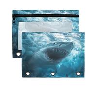 xigua _Big Mouth Shark Binder Pencil Pouch with Zipper Enforced Hole 3 Ring Pencil Case Fits Standard 3-Ring Binders-2 Pack