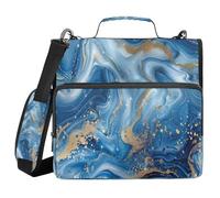 xigua Binder Organizer, Blue Gold Marble 1.5" 3-Ring Zipper Binder with Shoulder Strap & Handle, Water-Resistant Trapper Keeper with Multi-Compartment for School & Office