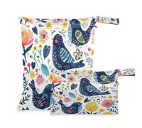 xigua Birds and Flowers Wet Bag Nappy Bag,2 PCS Wet Dry Bag, Reusable Produce Bags,Waterproof Washable Hanging Large Two Zippered Pockets for Baby Diaper Travel Beach Pool Daycare Gym Bag104