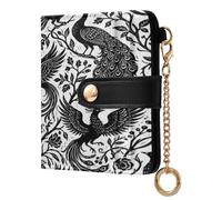 xigua Black-and-White Bird Silhouette Wallet for Women, Small Slim PU Leather Credit Card Wallets RFID Blocking Bifold, Zipper Coin Pocket Purse