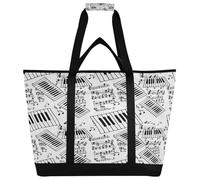 xigua Black and White Piano Keys Insulated Reusable Grocery Bags, Large Heavy Duty Shopping Tote, Foldable Cooler Bag with Handles for Fruit Vegetable Clothes Toys and Picnic394