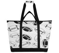 xigua Black and White Rugby Insulated Reusable Grocery Bags, Large Heavy Duty Shopping Tote, Foldable Cooler Bag with Handles for Fruit Vegetable Clothes Toys and Picnic385
