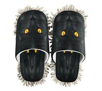 xigua Black Cat with Glowing Eyes Mop SlippersCleaning Tool Slippers Anti-Slip Mopping Shoes Microfiber Floor House Slippers-M