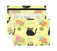 xigua Black Cats Binder Pencil Pouch with Zipper Enforced Hole 3 Ring Pencil Case Fits Standard 3-Ring Binders-2 Pack