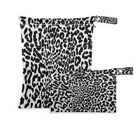 xigua Black Leopard Print Wet Dry Bags Sets 2PCS Waterproof Reusable Travel Beach Baby Cloth Diaper Wet Dry Bags Organizer with Two Zippered Pockets for Beach,Travel,Gym75