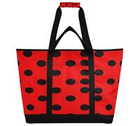 xigua Black Polka Dot Red Background Insulated Reusable Grocery Bags, Large Heavy Duty Shopping Tote, Foldable Cooler Bag with Handles for Fruit Vegetable Clothes Toys and Picnic188