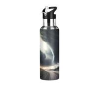 xigua Black Tornado Water Bottle with Straw Lid Vacuum Insulated Stainless Steel Thermo Flask for Sports Cycling Hiking School Home,20 oz.