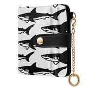 xigua Black White Sharks Wallet for Women, Small Slim PU Leather Credit Card Wallets RFID Blocking Bifold, Zipper Coin Pocket Purse