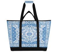 xigua Blue and White Floral Insulated Reusable Grocery Bags, Large Heavy Duty Shopping Tote, Foldable Cooler Bag with Handles for Fruit Vegetable Clothes Toys and Picnic204