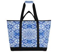 xigua Blue and White Mandala Pattern Insulated Reusable Grocery Bags, Large Heavy Duty Shopping Tote, Foldable Cooler Bag with Handles for Fruit Vegetable Clothes Toys and Picnic389