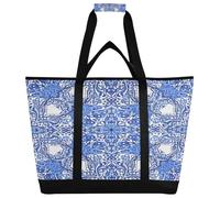 xigua Blue and White Mandala Pattern Insulated Reusable Grocery Bags, Large Heavy Duty Shopping Tote, Foldable Cooler Bag with Handles for Fruit Vegetable Clothes Toys and Picnic396