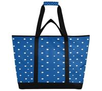 xigua Blue and White Polka Dots Insulated Reusable Grocery Bags, Large Heavy Duty Shopping Tote, Foldable Cooler Bag with Handles for Fruit Vegetable Clothes Toys and Picnic64
