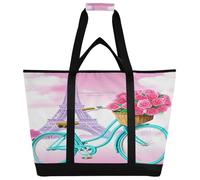 xigua Blue Bicycle with Flowers Insulated Reusable Grocery Bags, Large Heavy Duty Shopping Tote, Foldable Cooler Bag with Handles for Fruit Vegetable Clothes Toys and Picnic388