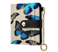 xigua Blue Butterflies Wallet for Women, Small Slim PU Leather Credit Card Wallets RFID Blocking Bifold, Zipper Coin Pocket Purse