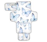 xigua Blue Butterflies Watercolor Portable Diaper Changing Pad, Waterproof Baby Changing Mat with Storage Pocket & Built-in Pillow, Foldable Travel Pad, Newborn Gift Set for Boy Girl