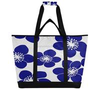 xigua Blue Flowers Insulated Reusable Grocery Bags, Large Heavy Duty Shopping Tote, Foldable Cooler Bag with Handles for Fruit Vegetable Clothes Toys and Picnic406