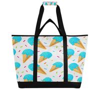 xigua Blue Ice Cream Insulated Reusable Grocery Bags, Large Heavy Duty Shopping Tote, Foldable Cooler Bag with Handles for Fruit Vegetable Clothes Toys and Picnic410