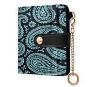 xigua Blue Paisley Pattern Wallet for Women, Small Slim PU Leather Credit Card Wallets RFID Blocking Bifold, Zipper Coin Pocket Purse