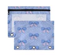 xigua Blue Polka Dots and Bows Binder Pencil Pouch with Zipper Enforced Hole 3 Ring Pencil Case Fits Standard 3-Ring Binders-2 Pack