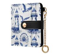 xigua Blue Retro Lighthouse Women's RFID Wallet -Sof Leather Small Ladies Purse with Zipper Coin Pocket & ID Window - Purse Card Holder for Women422