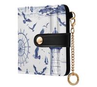xigua Blue Retro Lighthouse Women's RFID Wallet -Sof Leather Small Ladies Purse with Zipper Coin Pocket & ID Window - Purse Card Holder for Women421