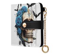 xigua Blue Rose Skull Women's RFID Wallet -Sof Leather Small Ladies Purse with Zipper Coin Pocket & ID Window - Purse Card Holder for Women765
