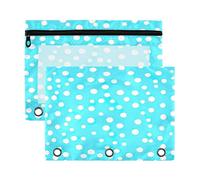 xigua Blue Spot Dots Binder Pencil Pouch with Zipper Enforced Hole 3 Ring Pencil Case Fits Standard 3-Ring Binders-2 Pack