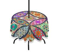 xigua Boho Mandala Native Round Tablecloth 60In,Waterproof Patio Table Cloths with Umbrella Hole and Zipper,Table Covers for Indoor & Outdoor Backyard/BBQ/Picnic