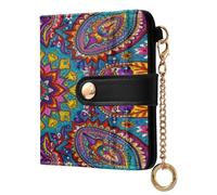 xigua Boho Mandala Paisley Wallet for Women, Small Slim PU Leather Credit Card Wallets RFID Blocking Bifold, Zipper Coin Pocket Purse