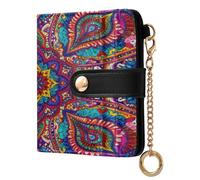 xigua Boho Mandala Paisley Wallet for Women, Small Slim PU Leather Credit Card Wallets RFID Blocking Bifold, Zipper Coin Pocket Purse