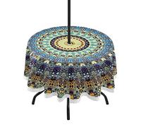 xigua Boho Mandala Round Tablecloth 60In,Waterproof Patio Table Cloths with Umbrella Hole and Zipper,Table Covers for Indoor & Outdoor Backyard/BBQ/Picnic