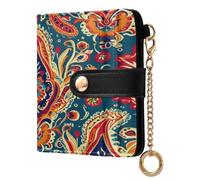 xigua Boho Paisley Print Wallet for Women, Small Slim PU Leather Credit Card Wallets RFID Blocking Bifold, Zipper Coin Pocket Purse