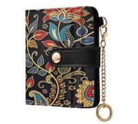 xigua Boho Print Paisley Wallet for Women, Small Slim PU Leather Credit Card Wallets RFID Blocking Bifold, Zipper Coin Pocket Purse