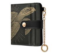xigua Boho Sea Turtle Wallet for Women, Small Slim PU Leather Credit Card Wallets RFID Blocking Bifold, Zipper Coin Pocket Purse