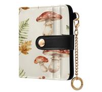 xigua Botanical Mushrooms Berries Wallet for Women, Small Slim PU Leather Credit Card Wallets RFID Blocking Bifold, Zipper Coin Pocket Purse