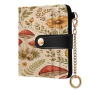 xigua Botanical Mushrooms Wallet for Women, Small Slim PU Leather Credit Card Wallets RFID Blocking Bifold, Zipper Coin Pocket Purse