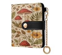 xigua Botanical Mushrooms Wallet for Women, Small Slim PU Leather Credit Card Wallets RFID Blocking Bifold, Zipper Coin Pocket Purse