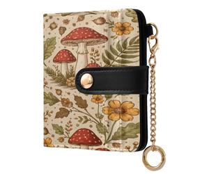 xigua Botanical Mushrooms Wallet for Women, Small Slim PU Leather Credit Card Wallets RFID Blocking Bifold, Zipper Coin Pocket Purse