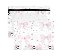 xigua Bow Tie Dots Binder Pencil Pouch with Zipper Enforced Hole 3 Ring Pencil Case Fits Standard 3-Ring Binders-2 Pack