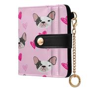 xigua Bulldog Faces Wallet for Women, Small Slim PU Leather Credit Card Wallets RFID Blocking Bifold, Zipper Coin Pocket Purse