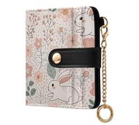 xigua Bunny Garden Wallet for Women, Small Slim PU Leather Credit Card Wallets RFID Blocking Bifold, Zipper Coin Pocket Purse